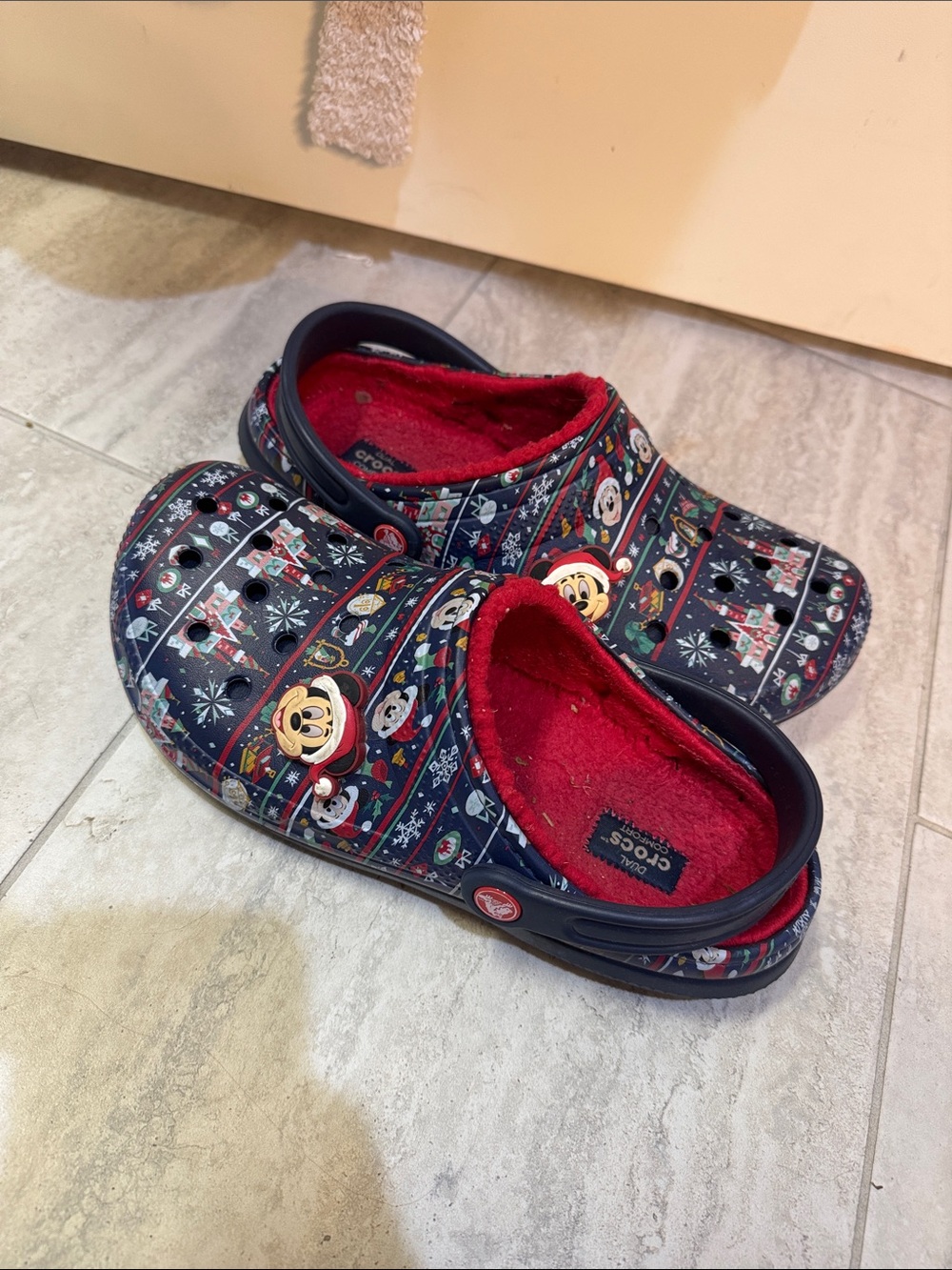 CROCS Navy Clog with Red Lining and Mickey Print